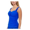 thumbnail image 3 of Profile by Gottex Women's Blue Stretch Fixed Cups Ruched Lined Sweetheart Adjustable Tutti Frutti Underwire Tankini Swimsuit Top 34D, 3 of 4