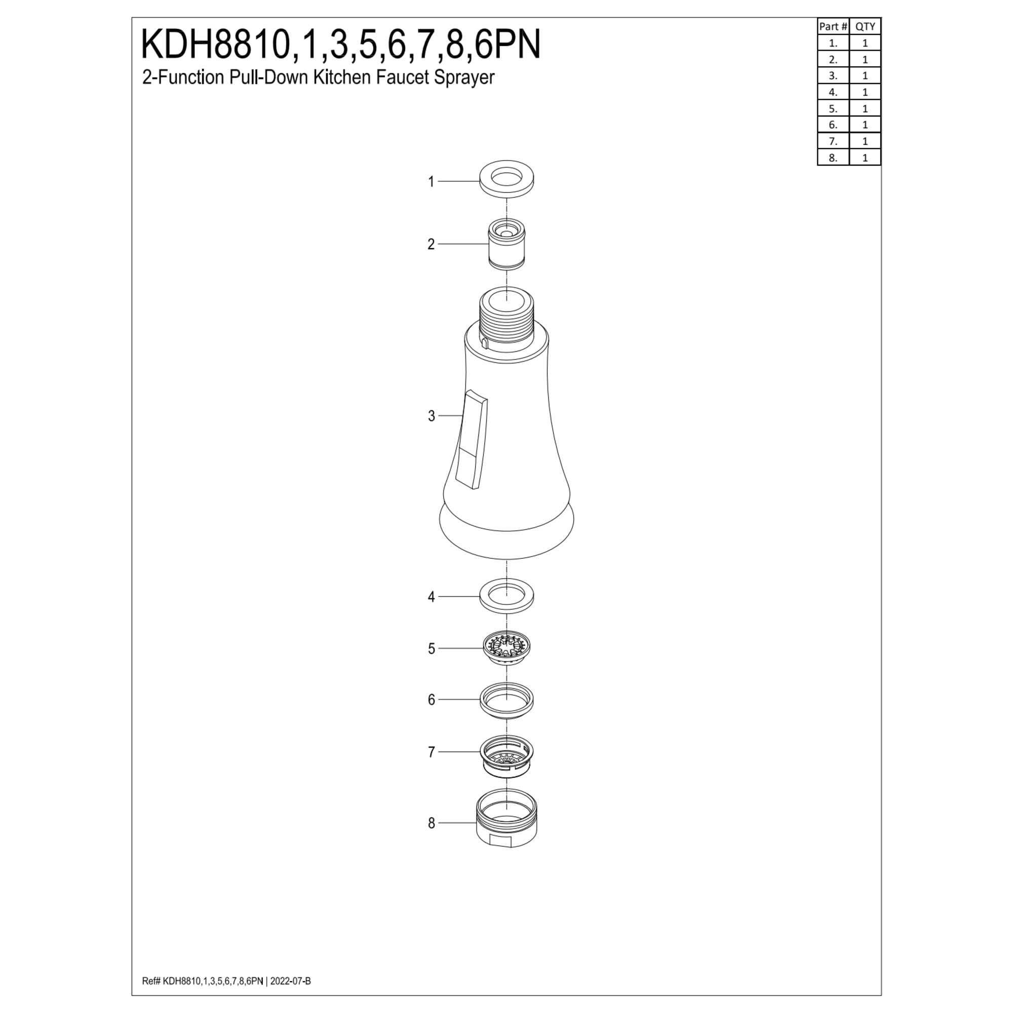 Kingston Brass KDH8817 Gourmet Scape 2-Function Pull-Down Kitchen Faucet Sprayer Head, Brushed Brass
