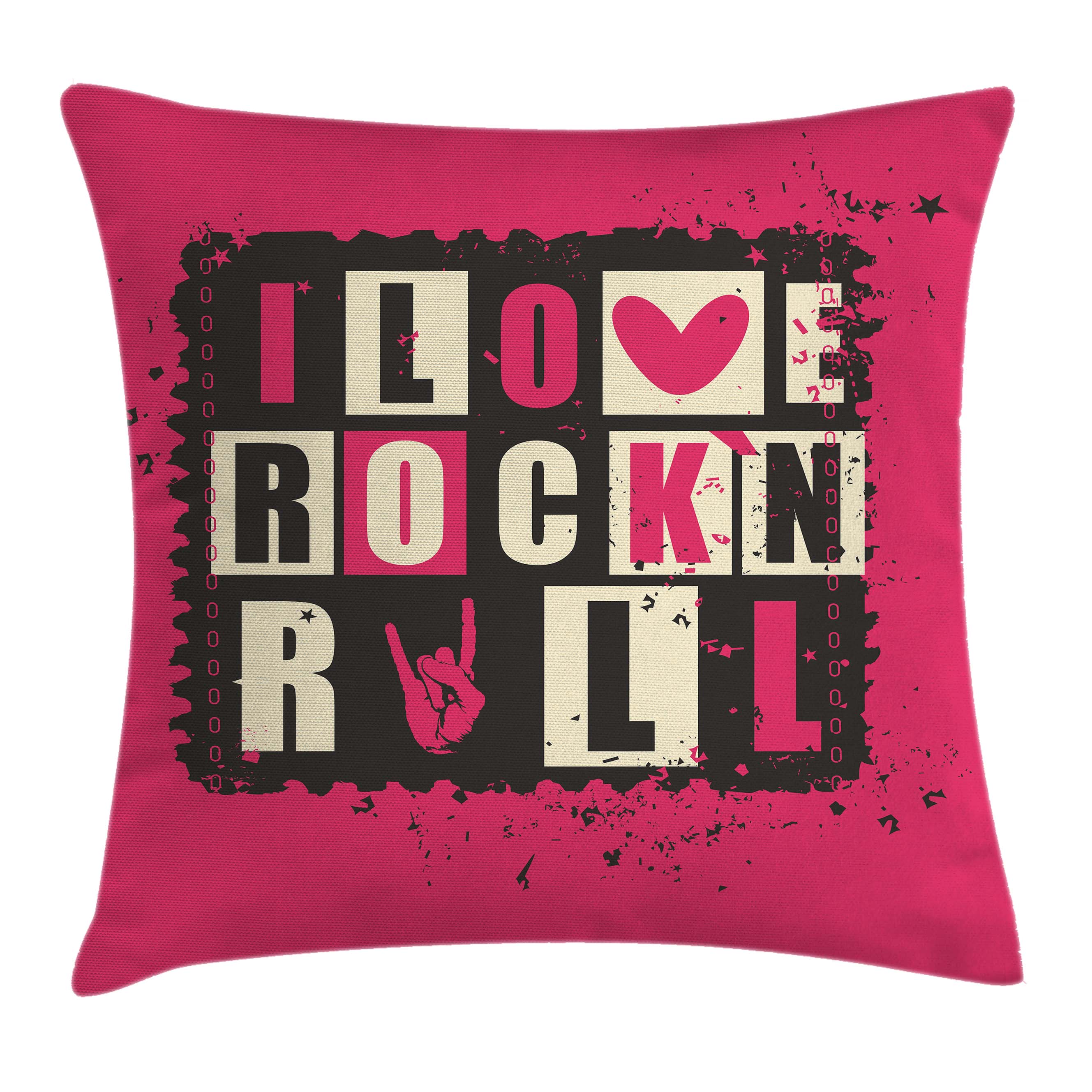 Retro Throw Pillow Cushion Cover Vintage Letters I Love Rock N Roll On Grunge Poster Stamp