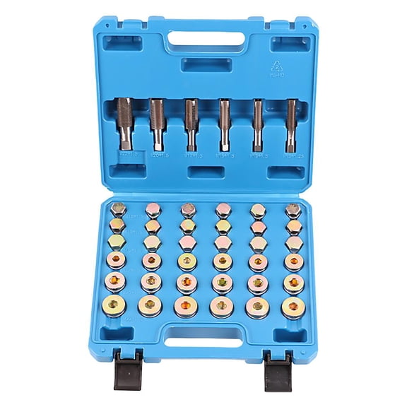114 Piece Automotive Oil Drain Plug Repair Kit, M13 M15 M17 M20 M22 Sizes, Thread Repair Tool Set with Carry, Drain Pans Automotive Rethreading Tools Kit for Car Maintenance