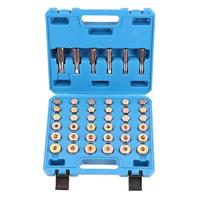 114 Piece Automotive Oil Drain Plug Repair Kit, M13 M15 M17 M20 M22 Sizes, Thread Repair Tool Set with Carry, Drain Pans Automotive Rethreading Tools Kit for Car Maintenance