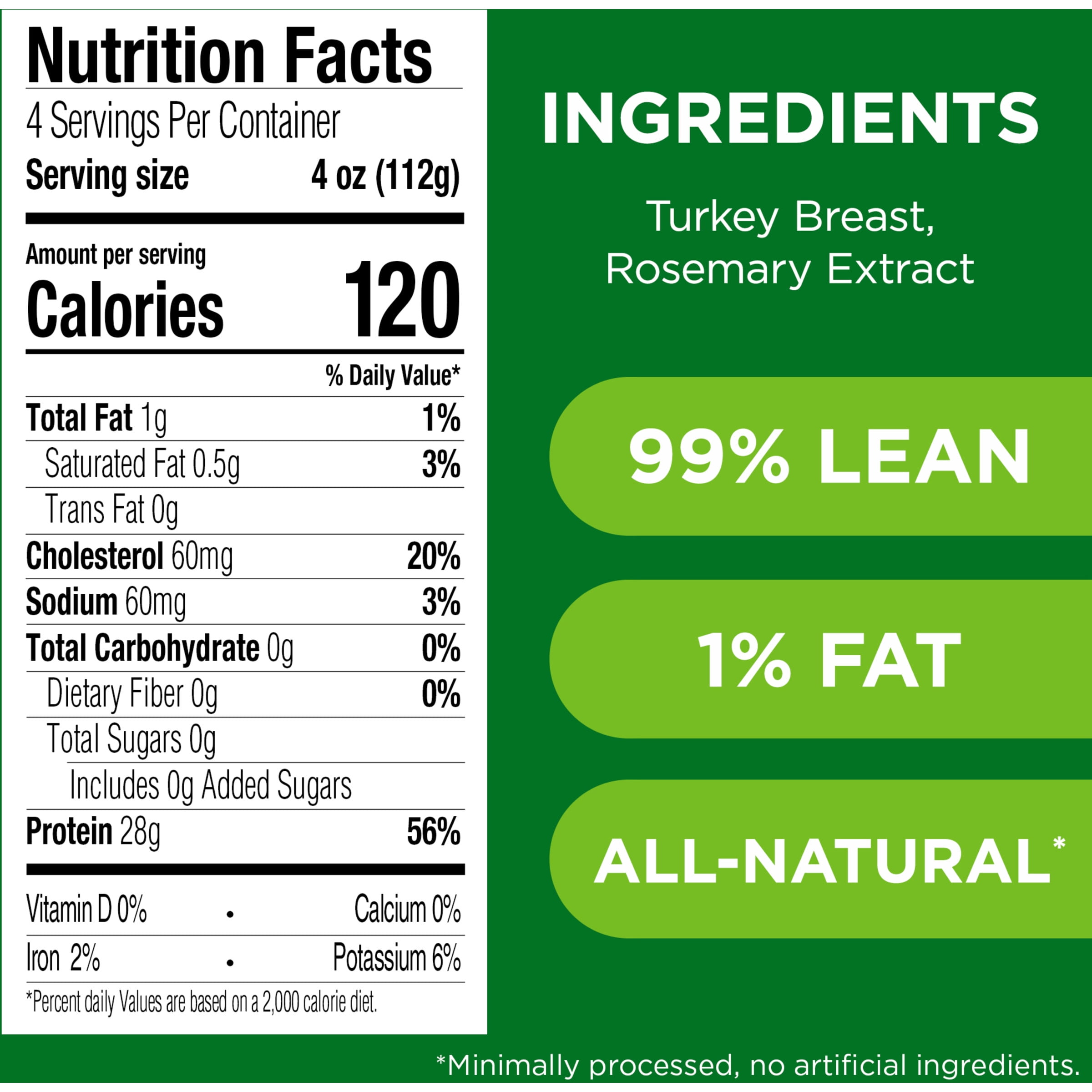 JENNIE-O Ground Turkey Breast, 99/1% Tray, All Natural, 1 Pound, 29 Grams of Protein per Serving