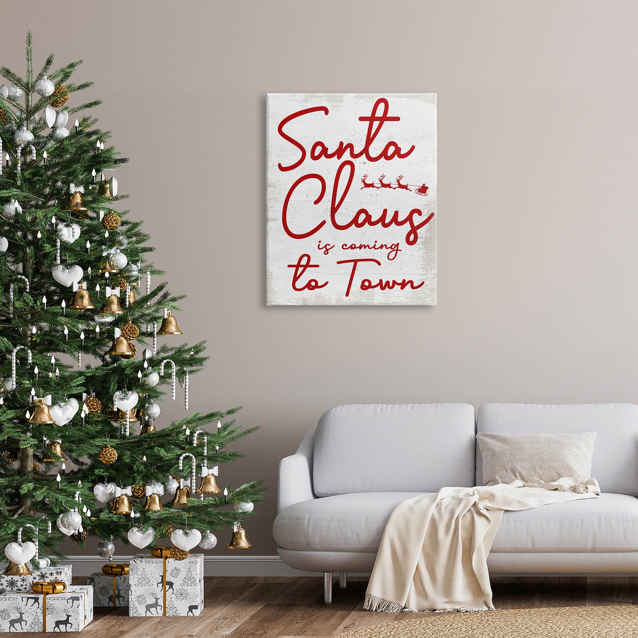 Santa Claus Coming to Town Phrase Holiday Graphic Art Gallery Wrapped Canvas Print Wall Art