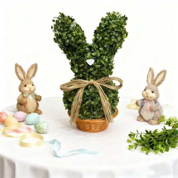 1pcs 24" Easter Egg Table Tree with Pre-Lit, Artificial Easter Eggs, Greenery Leaves, Berries, Burlap Base for Spring Home Holiday Easter Decorations