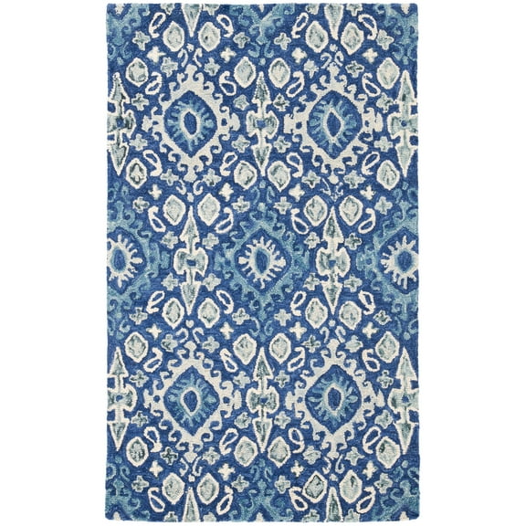 SAFAVIEH Aspen Isaiah Floral Bordered Wool Area Rug, Navy/Beige, 2' x 3'