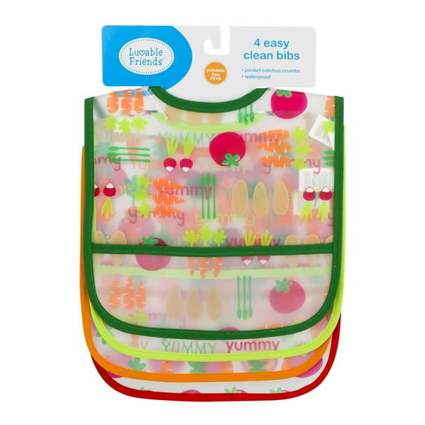 Luvable Friends Baby Boy and Girl PEVA Bib, 4Pack