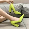 thumbnail image 5 of XIMIN Womens Pointed Toe Closed Toe Mid Heels Patent Slip On Block High Heel Pumps Party Working Shoes Fashion Comfortable Footwear (6.5, Green), 5 of 5