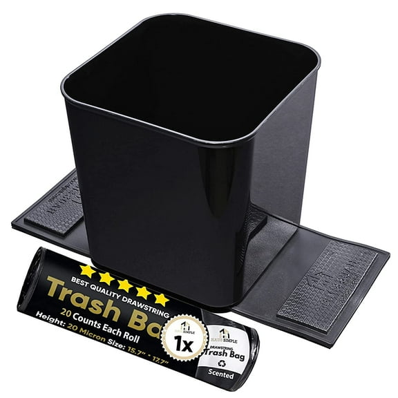 Haussimple Car Trash Can Auto Garbage Bin Carpet Grip Mat with Trash Bags (Black) Height 7.5"