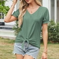 thumbnail image 5 of Kaemgyyd Tops for Women Trendy Summer Short Sleeve V Neck Basic T Shirts Breathable Tie Front Eyelet Blouses Tunic, 5 of 7