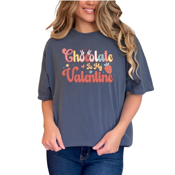 Chocolate Is My Valentine Cute, Retro Valentines Day, Denim Comfort Colors T-Shirt, Small