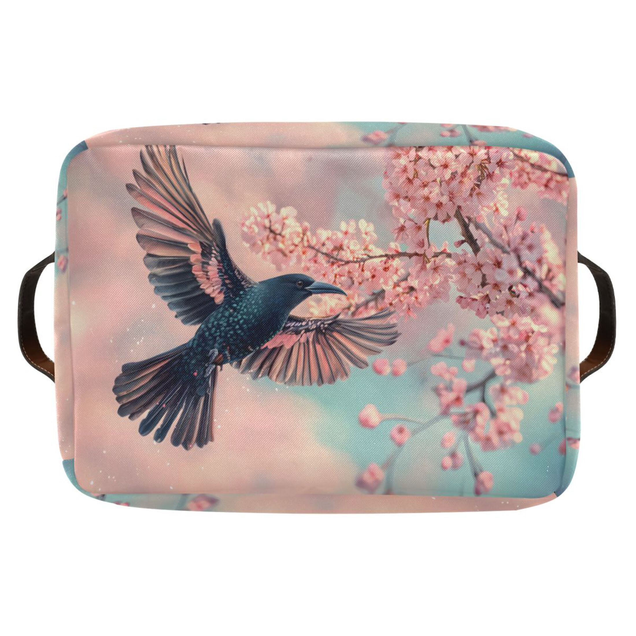 Ryvnso Bird Cherry Blossom Storage Basket Large Bin Foldable Boxes Toys Organizer 14.2x10.2x8.3in 2 PCs