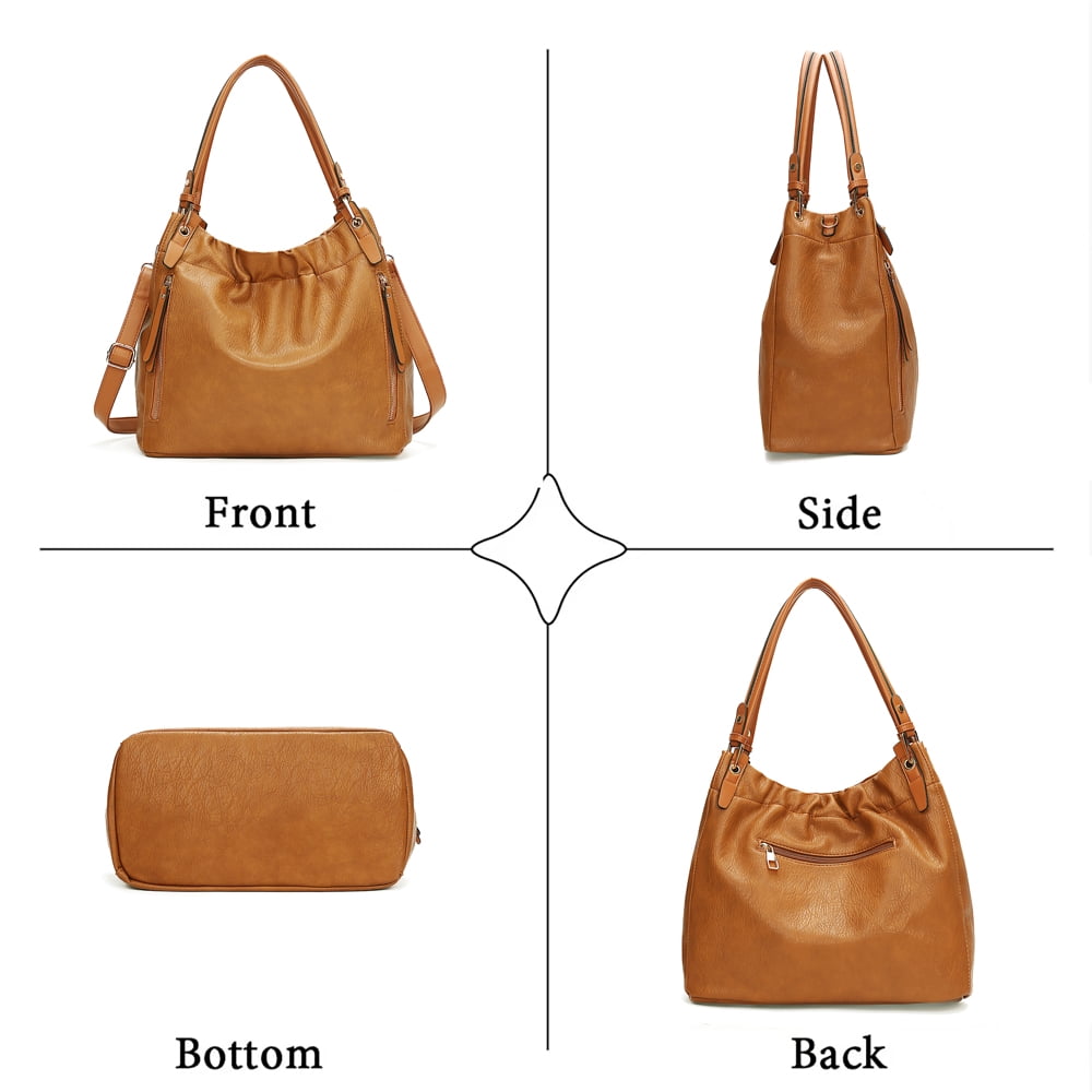 Capamaster Slouchy Hobo Handbag for Women, Soft Faux Leather Shoulder Purse with Top Handles and Front Zipper Pockets, Brown