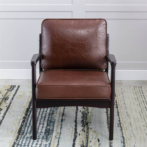 Wood Frame Armchair with Removable Cushion, Mid Century Modern Accent