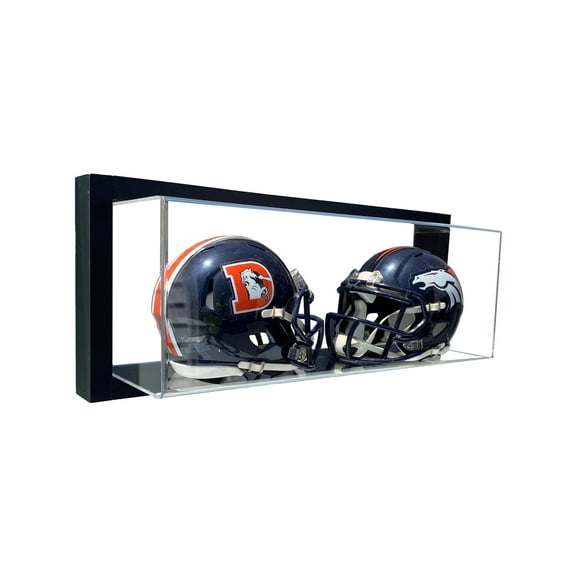 Framed Wall Mount Double Mini Football Helmet Display Case, UV Protecting Acrylic