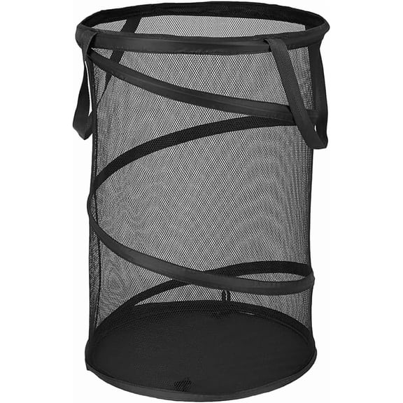 Pop Up Hamper for Laundry Mesh Collapsible Laundry Basket | Large Clothes Hamper - Black 16"L x 16"W x 24"H
