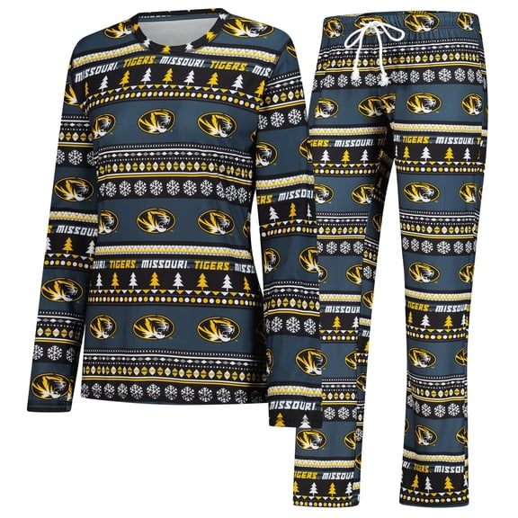 Women's Concepts Sport Black Missouri Tigers Ugly Sweater Holiday Long Sleeve Top & Pants Sleep Set
