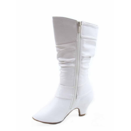 

Auto 9k Youth Girl s Kid s Zipper Low Heel Round Toe Buckle Dress Boot ( White 4 )