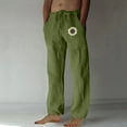 thumbnail image 2 of Taqqpue Cotton Linen Pants for Men Solid Color Elastic Waist Drawstring Long Pants Lightweight Casual Summer Printed Trousers with Pockets, 2 of 4