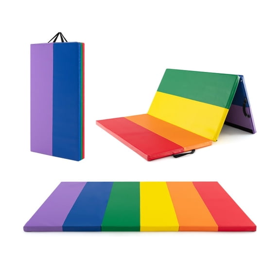 Airfind PU Leather Tri Folding Gymnastics Tumbling Mat with Carrying Handles for Kids Home Practice Yoga and Stretching, Multicolor