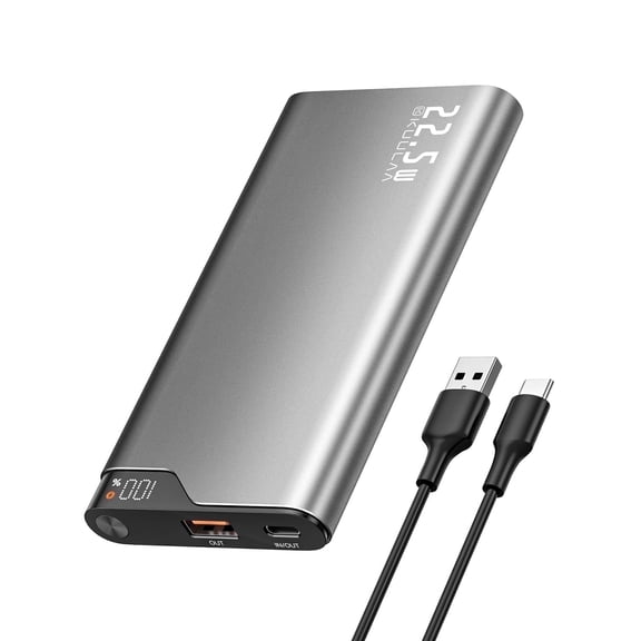 KUULAA 10000mAh 22.5W PD Power Bank Cold touch Metal housing, with LED Display, USB-C Fast Charger for iPhone 16/15/14/13/12/Pro, Samsung S24 Ultra, iPad - Slim Travel Portable Battery Pack Charger