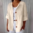 thumbnail image 2 of ManxiVoo Cozy Sweatshirt for Women Three Quarter Sleeve Linen Blend Top with Pocket Relaxed Lounge Wear L Size Beige, 2 of 4