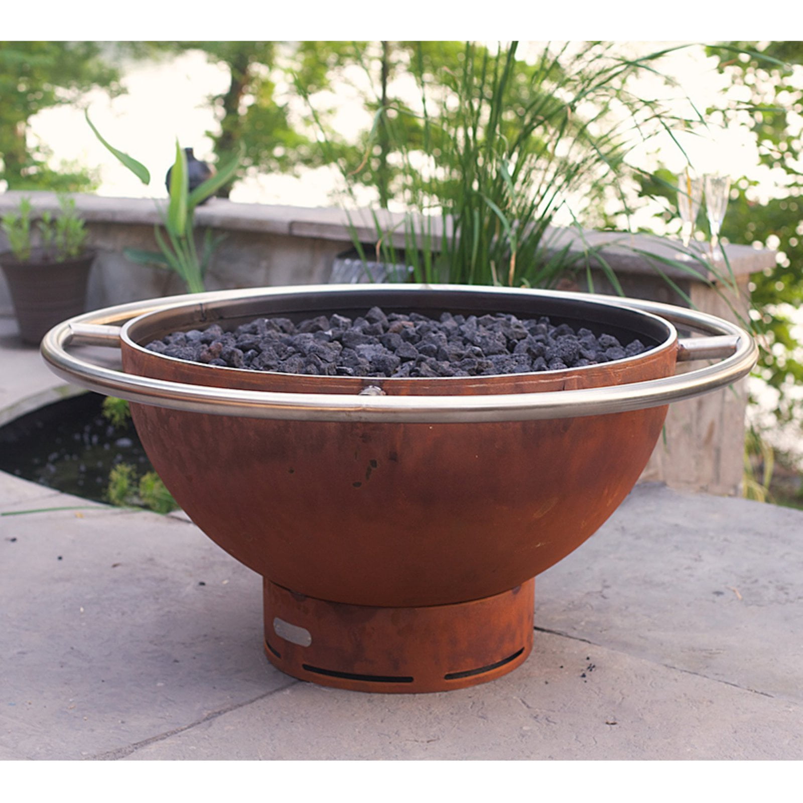 Fire Pit Art BL-Electronic AWEIS - NG 24 x 48 in. 200K BTU Bella Luna Penta Fire Pit, Iron Oxide Patina - Electronic AWEIS - Natural Gas