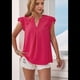 thumbnail image 4 of Blusa de Mujer con Cuello en V y Mangas con Volantes, Holgada, Elegante, Informal, , de Verano, Color Rosa y Rojo, Talla M, 4 of 10
