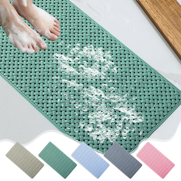 Alfombra rectangular antideslizante para baño | Alfombra de ducha de PVC con superficie de masaje para los pies, ventosas fuertes, secado rápido, caqui/verde/azul/gris/rosa | 69x36cm | Comodidad y