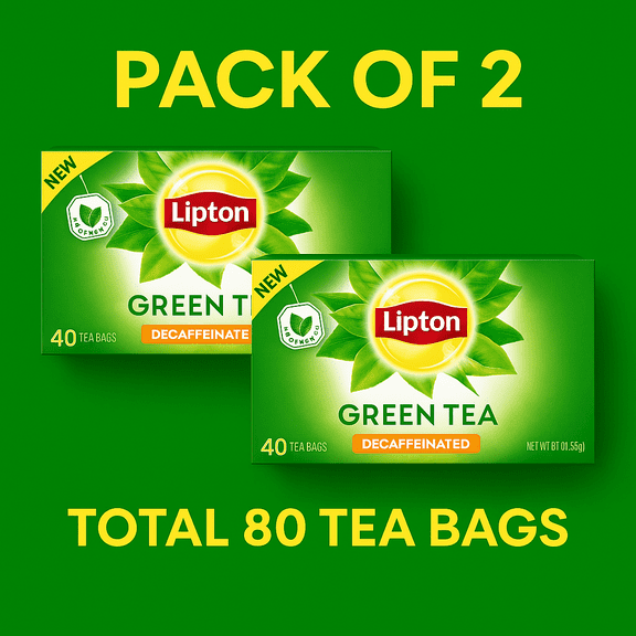 Lipton Decaffeinated Green Tea Bags, Unsweetened, 80 Count Total (Pack of 2 - 40 Count Each), Hot or Iced Tea