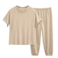 thumbnail image 7 of Bovxnpu Girls Sleepwear 2 Piece Loungewear Set Ribbed Short Sleeve Top and Elastic Cuffed Pants Loungewear Outfits Set, 7 of 7