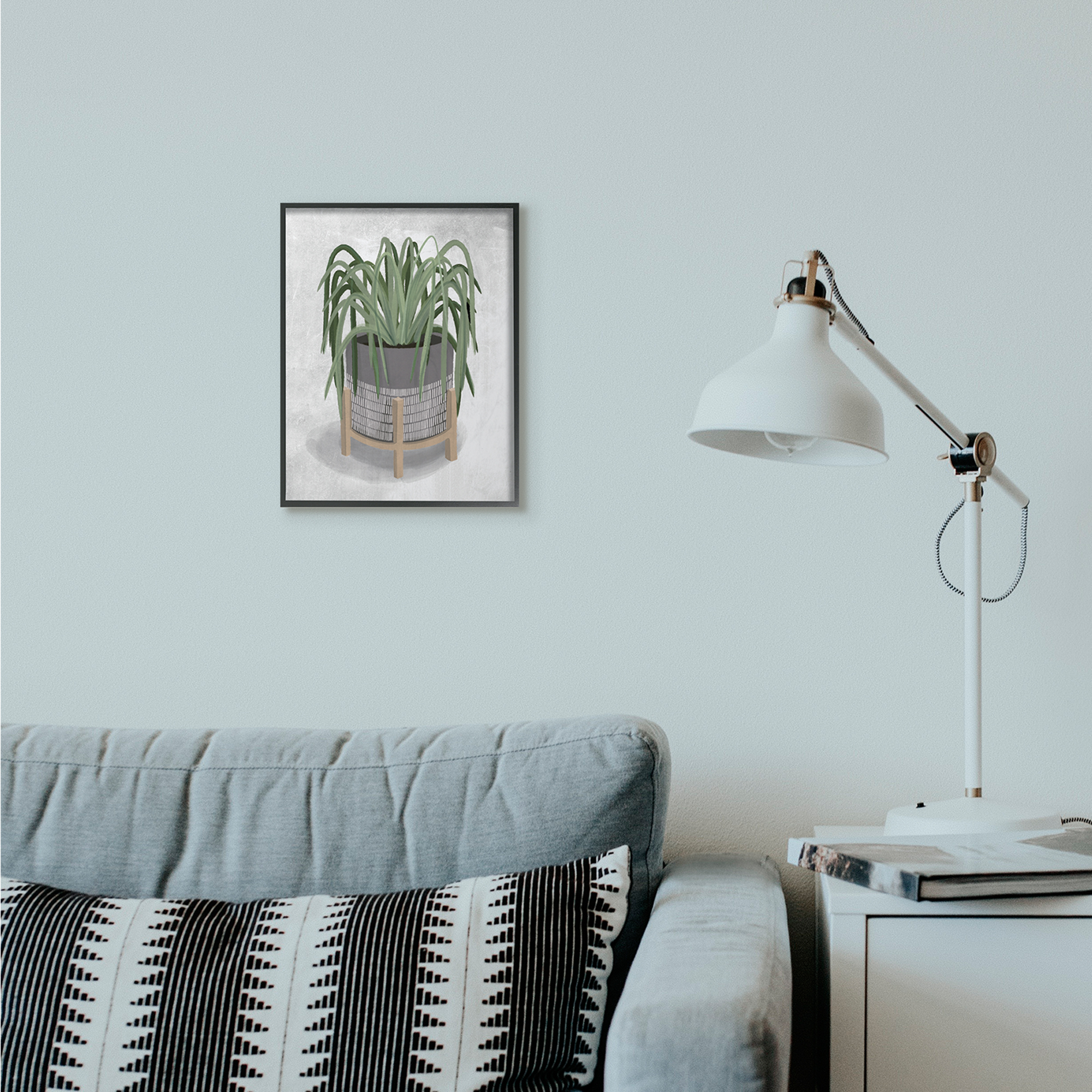 Stupell Industries Friendly Spider Plant Grey Green Painting Graphic Art Black Framed Art Print Wall Art, 11x14, by House Fenway