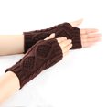 thumbnail image 4 of Xfvqtps Fingerless Gloves for Womens Thumb Hole Rhombus Medium Length Arm Warmer Knitting Crochet Solid Color Fashion Thermal Warm Winter Mittens Coffee, 4 of 5