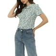 thumbnail image 4 of Unique Bargains Women's Retro Peter Pan Collar Button Front Floral Print Blouse L Blue, 4 of 6