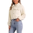 thumbnail image 4 of Chaqueta corta INSPIRE CHIC para mujer con solapa de piel sintética, abotonada, casual, de manga larga, talla XS, color beige, 4 of 6