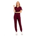 thumbnail image 2 of Conjunto de uniforme de trabajo de enfermera dividido con cuello en V, manga corta, bolsillo, ropa de enfermería deportiva de color sólido para el cuidado médico, 2 of 4