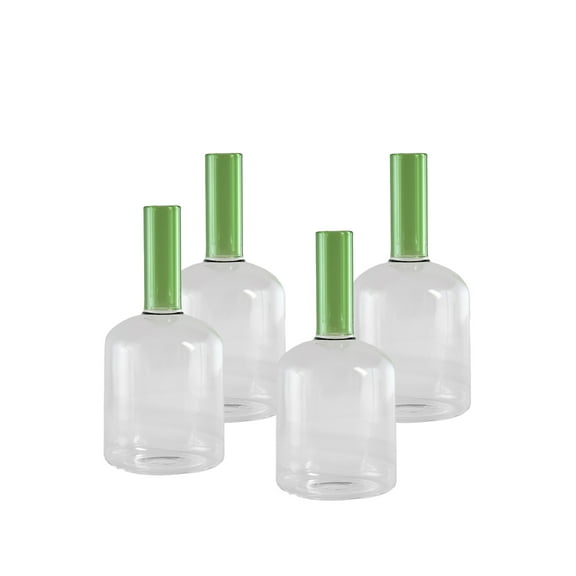 5" Glass Bottle Vase, Clear and Green, Vintage Minimalist, Pack of 4