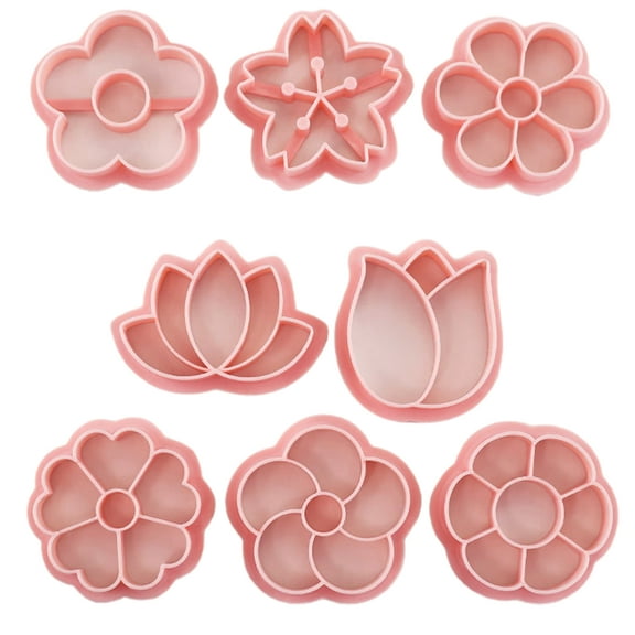 Mosey 8Pcs/Set 3D Flower Shape Cookie Cutters Plastic Biscuit Mold Cookie Stamp DIY Fondant Cake Mould Baking Pastry Bakeware Kitchen Supplies