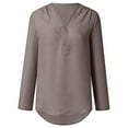 thumbnail image 4 of Dazajoo Womens Plus Size Long Sleeve Solid Color Tops Dressy Trendy Zip V Neck Chiffon Shirts for Women 2024 Summer Casual Roll Up Sleeve Blouses,Gray,XXXL, 4 of 7
