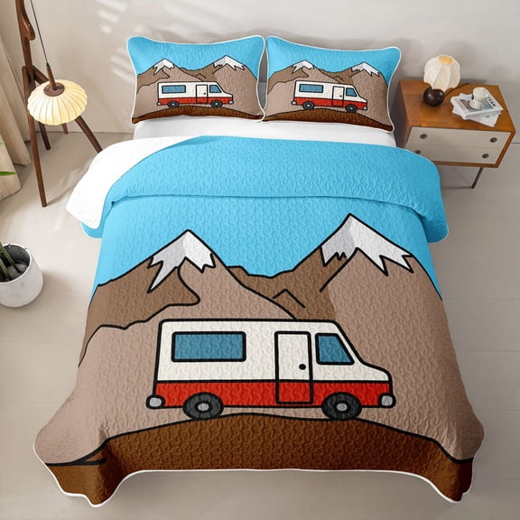 Erosebridal Camping Camper Twin Quilt Set,Outdoor Adventure Theme Twin Coverlet Set For Boys Kids,2-Piece