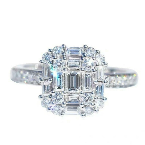 HeartsAndYou 5ct Emerald Cut Moissanite Engagement Ring for Women Solitaire with Accent 18k White Gold over Silver