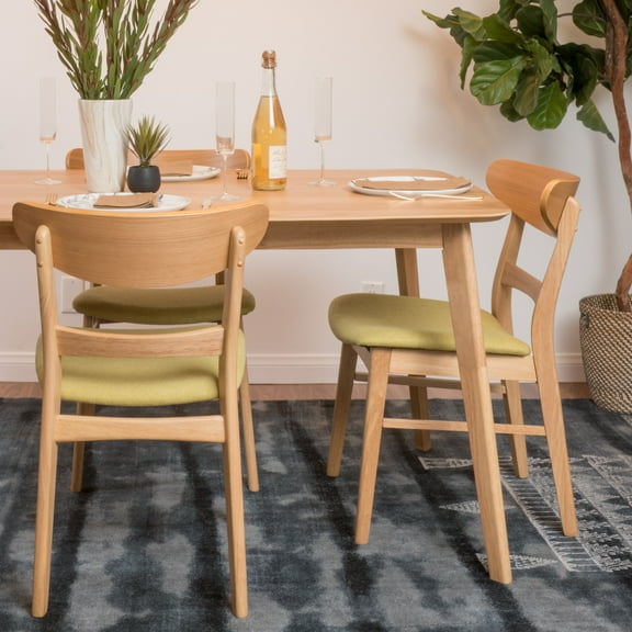 Noble House Lydia Mid-Century Modern Fabric Dining Chairs, Set of 2, Green Tea