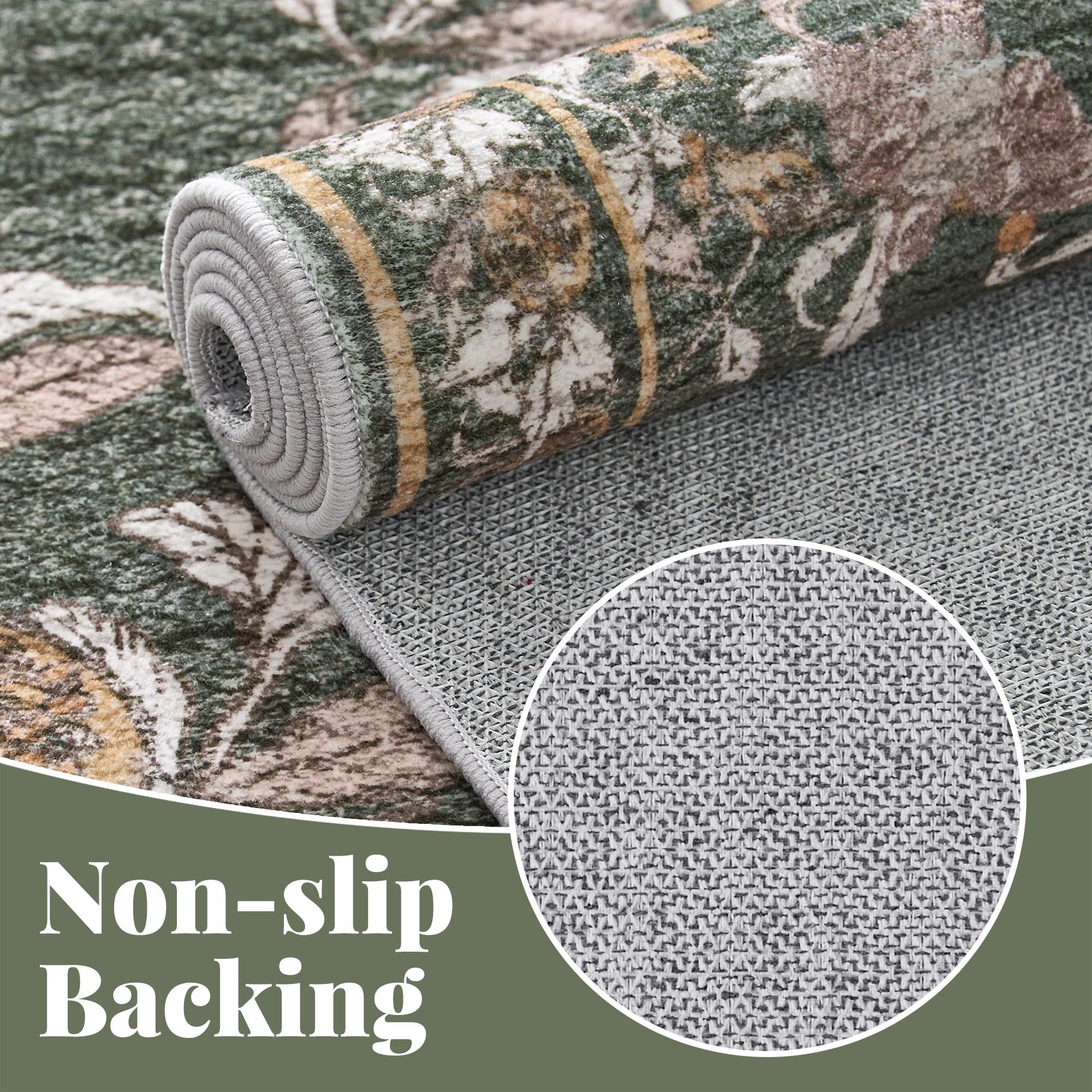 RUGKING Area Rugs For Living Room 5X7 Washable Oriental Rug Floral Print Mat Thin Traditional Carpet For Bedroom Hallway Kitchen Orange/Green