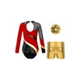 thumbnail image 2 of TiaoBug Kids Girls Long Sleeve Gymnastics Dance Leotard with Metallic Shorts Headwear Athletic Workout Activewear Red 10, 2 of 7
