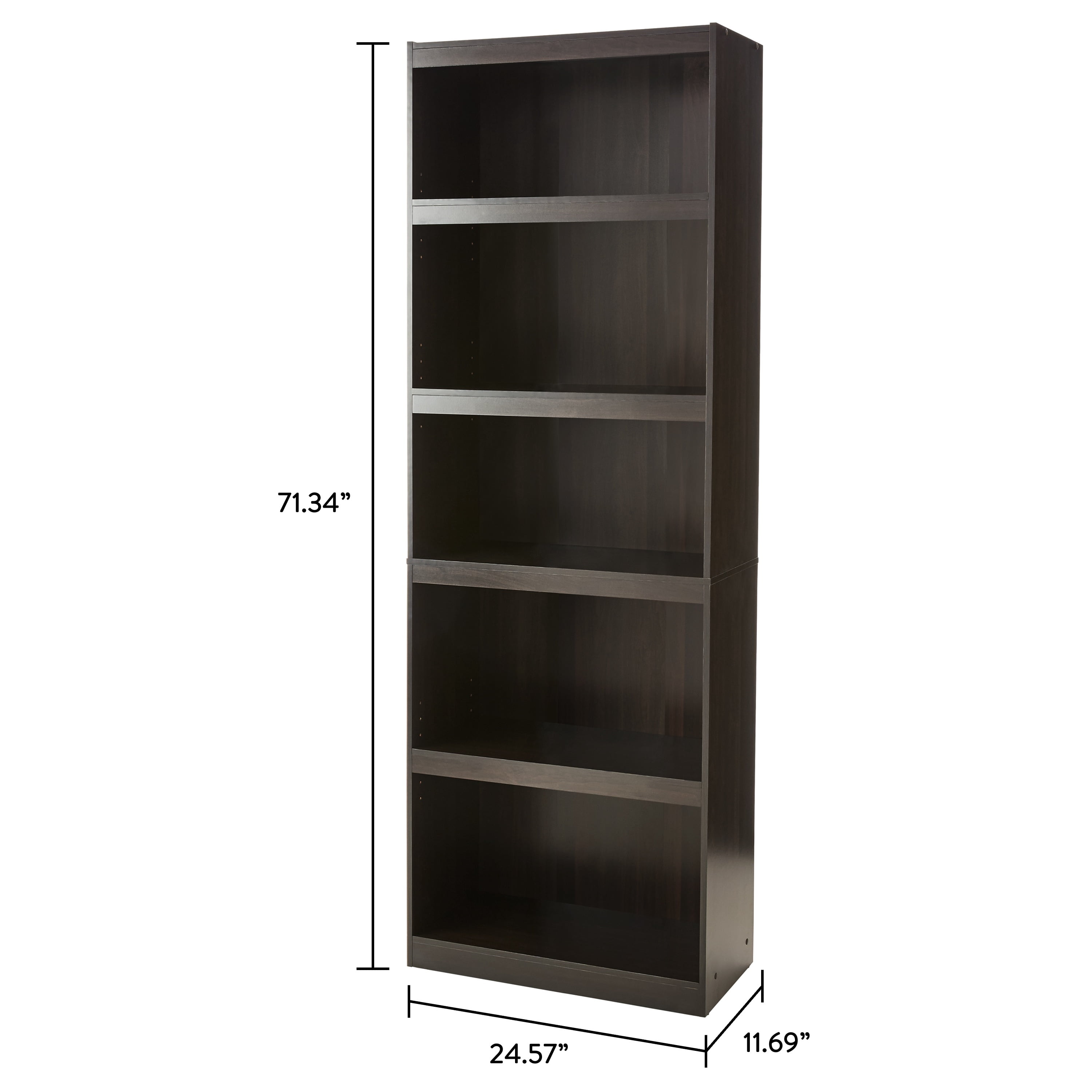 Mainstays Framed 5-Shelf Bookcase with Adjustable Shelves, Espresso