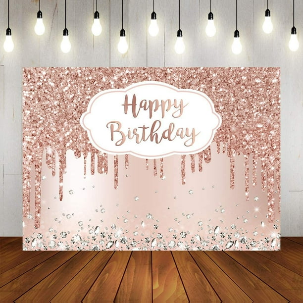 Fondo de fiesta de cumpleaños rosa dorado con diamantes brillantes, fondo de feliz cumpleaños para niñas, dulces 16, 18, 21, decoraciones para fiesta de cumpleaños, suministros para mesa de pastel, pancarta de 7x5 pies Rojo Verde