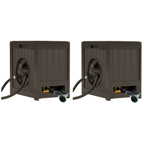 Suncast 125' Aquawinder Auto Rewind Water Powered Yard Hose Reel, Java (2  Pack) 