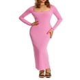 thumbnail image 1 of PENGXIANG Robe à Manches Longues pour Femmes Col Carré Robe Moulante Tricotée Unie Robe Crayon Extensible Tenue de Club, 1 of 6