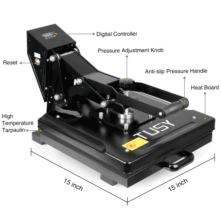 Tusy 15x15 inch Heat Press Machine Digital Industrial Sublimation Machine Printer Press Clamshell Heat Transfer Machine for T Shirts, Men's, Size: 15