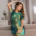 thumbnail image 3 of Gukieu Turquoise Golden Swirl Print Women's Nightgown, A-line Round Neck Short-sleeved Nightgown Pajamas Home Wear Suitable for Home and Outing, 3 of 6
