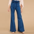 thumbnail image 2 of LLYwey Women Wide Leg Pants Women High Waisted Skinny Pocket Stretch Slim Button Trousers Hole Flare Pants Denim Jeans Female Travel Pants Long Pant Style H2728 Sky Blue S, 2 of 9
